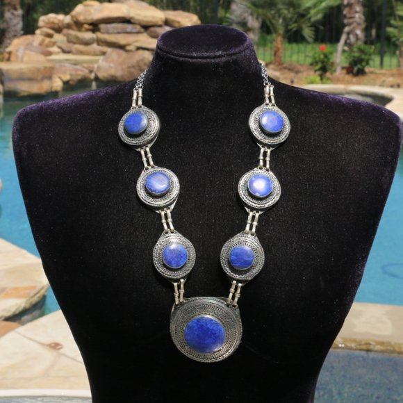 Lapis Lazuli Necklace Handmade Vintage Ethnic - Picture 8 of 9